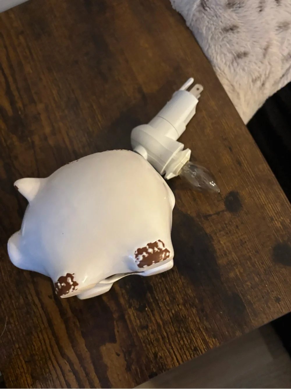 White Ceramic Night Light with Brown Accents - Home Accents